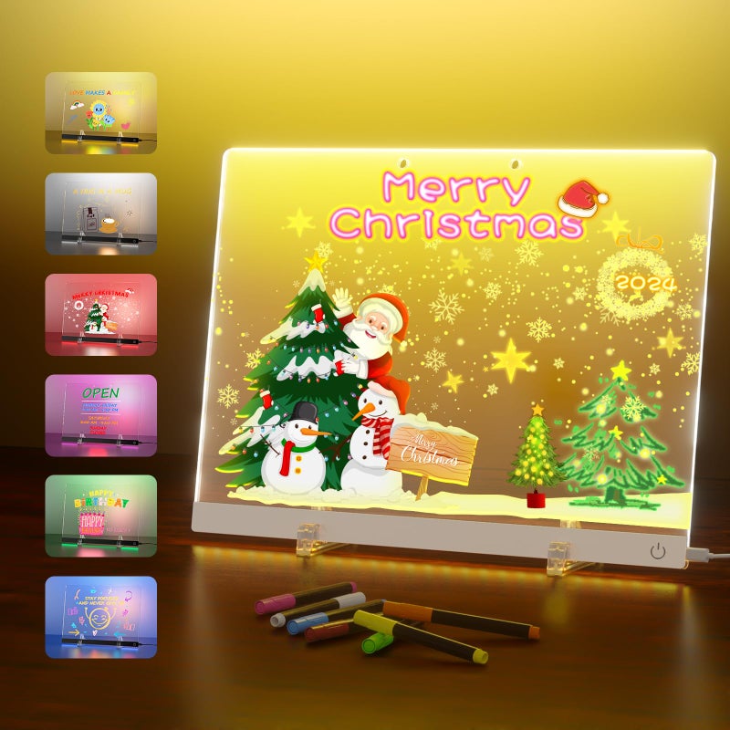 Bailkind Acrylic Dry Erase Board with Light  13.7""X10"" 6-Color Neon Glow Memo LED Light-Up Message Note Board with Stand as Night Light for Room/Store/Office/Festival/Gift  Touch Control  7 Markers - Image 1